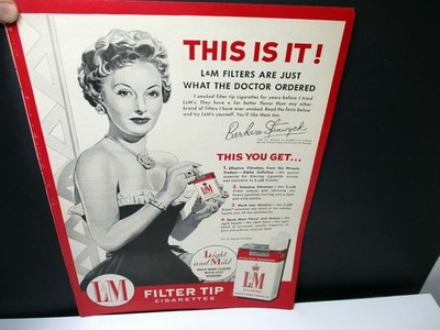 L & M Cigarettes Luggett & Myers Barbara Stanwyck Advertisement