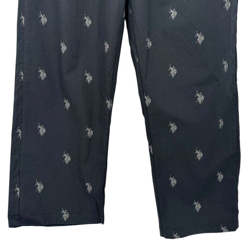 NEW US Polo Assn Mens Large Pajama Pants Trouser Crop Logo Print Black - Image 3 of 4