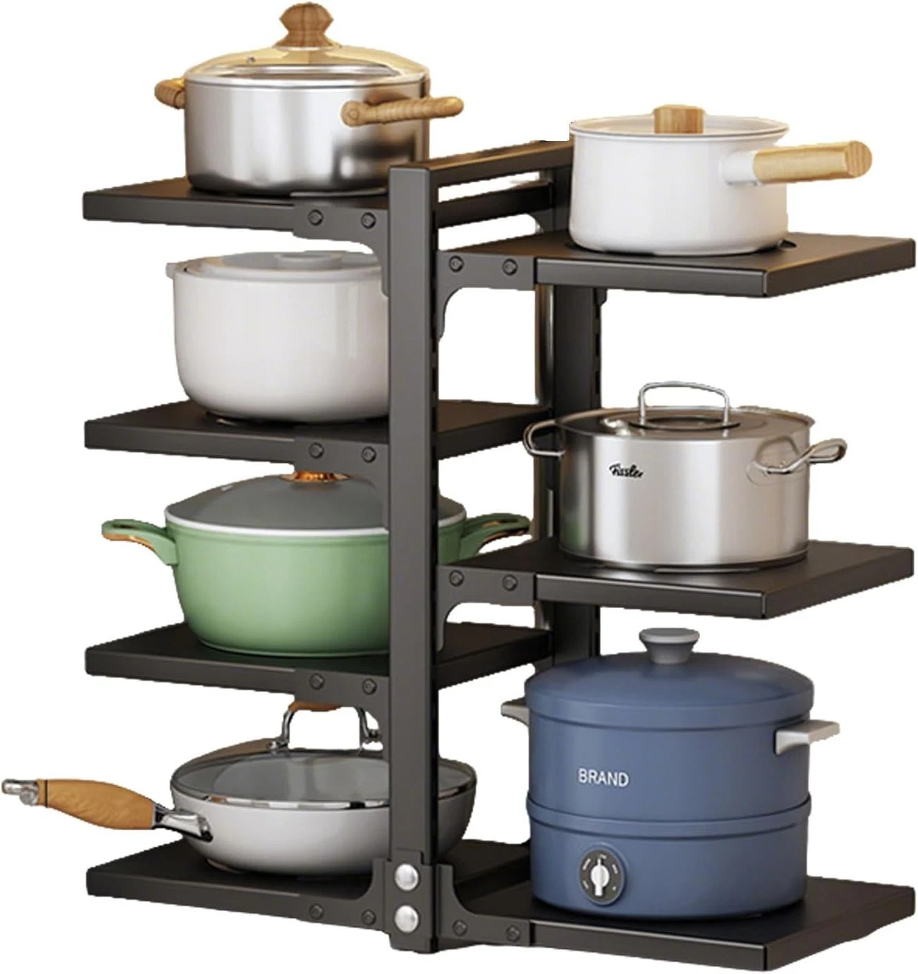 7 Tier Adjustable Pan Organiser Rack Pots & Pans Stand Kitchen Storage