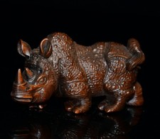 A Pair of Exquisite Boxwood Rhinoceros Animal Ornaments