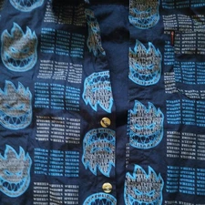 Skate Shirt Spitfire Wheels Mens xl blue skater shirt. missing one button 
