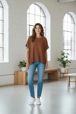 NWT – Falechay Women’s Casual Brown Waffle Knit Short Sleeve Top, Size Medium