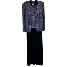 Alex Evenings Purple Black Paisley 2 Piece Dress with Jacket Womens 12 Sparkly