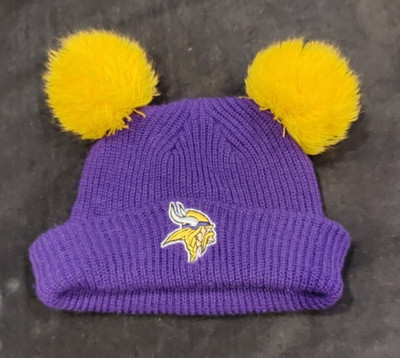 Vikings Unisex, Boys, Girls Hat, 2-3 years W/Pompoms Purple &Yellow W/Logo