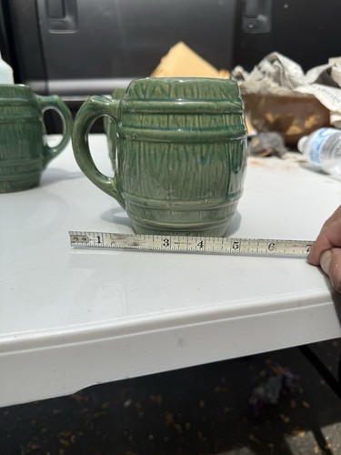 Vintage Nelson McCoy Art Pottery Mug No. 16 Green Barrel Stoneware/Set of 4 - Picture 10 of 10