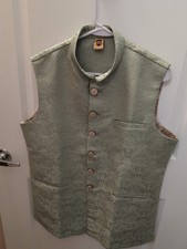 manyavar indian vest jacket light mint Green Victorian Patterned -used excellent