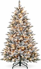 4.5/6FT Christmas Tree Pencil PreLit Colorful LED Light Fir Branch Black Planter