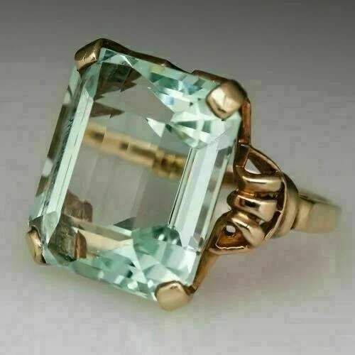 3Ct Emerald Cut Lab-Created Aquamarine Wedding Ring 14K Yellow Gold Plated