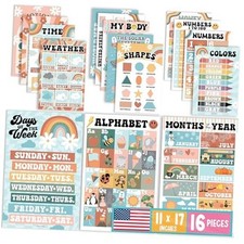 16 Educational Posters for Toddlers 1-3 - Learning Poster for Retro Colorful