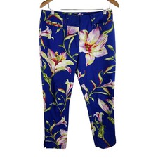 D&G Dolce & Gabbana Blue Floral Lily Glitter Pants Made in Italy IT 46 US 32