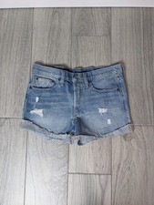 BDG Shorts Womens 25 Blue Distressed High Rise Denim Raw Hem Button Fly Montrose