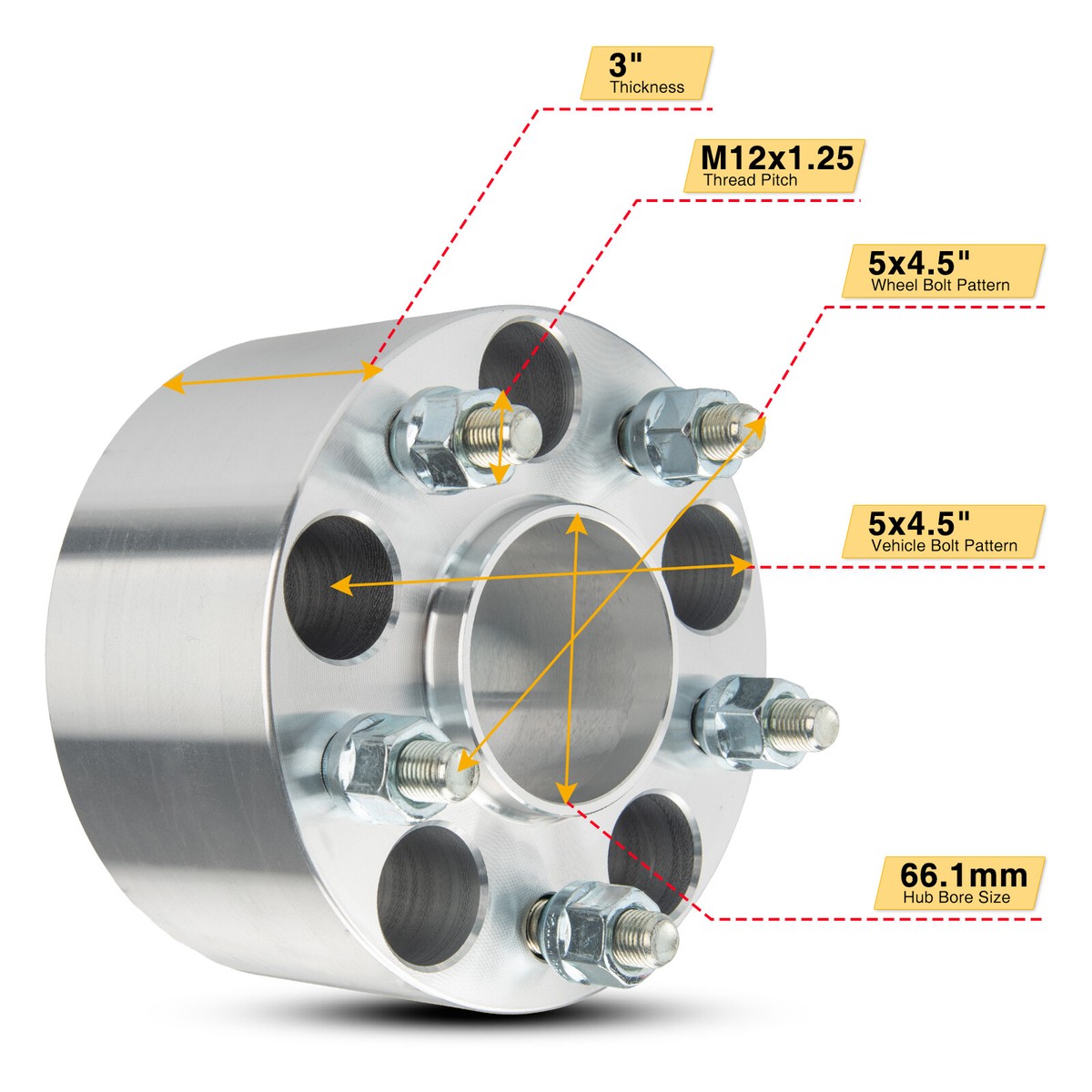 4pc 1'' 5x4.5 5x114.3mm | 12X1.25 | Wheel Spacers Adapters For