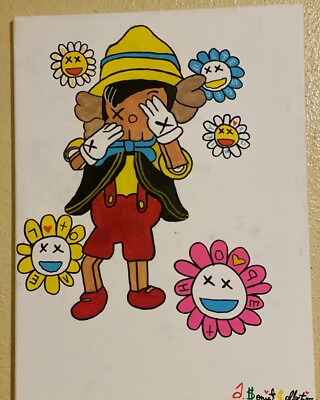Pinocchio X Kaw  Flower Background With (Love) (Hope) (Godchild ) ( Family ). 