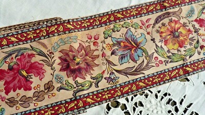 ANTIQUE 19TH CENTURY INDIAN PRINTED FABRIC RIBBON 