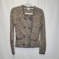 Cabi Women's Small Cardigan Sweater Snap Close Gray Textured Ritz 3016