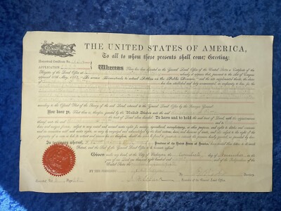 Homestead Grant/DLC Claim Exceptionally Rare Original Washington Territory 1880