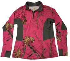 Mossy Oak Women's Pink Camo Fleece Quarter Zip Pullover Jacket Size Medium M