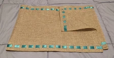Lightweight Burlap Runner w/Interlaced Turquoise Satin Ribbon 72” L x12” W New