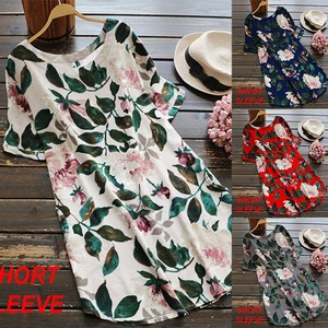 Femme Mini Robe Ete Manche Courte Robe De Col Rond Chemise Tunique Fleurie Ebay