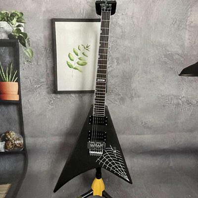 Black V Rhoads Spider Web Electric Guitar Rosewood Fretboard Floyd Rose Bridge