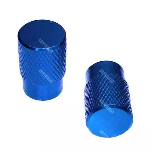 2 Blue Knurled Billet Aluminum Tire Valve Stem Caps Motorcycle
