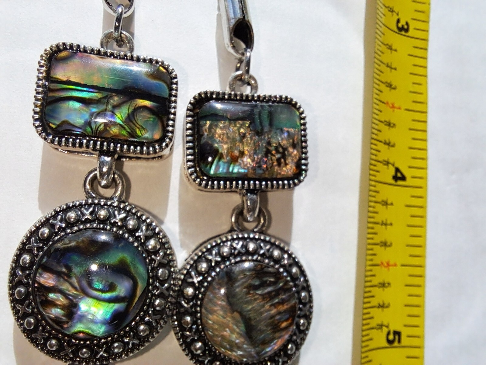 Multi Rectangle Square Abalone Pendant Silver Ton… - image 8