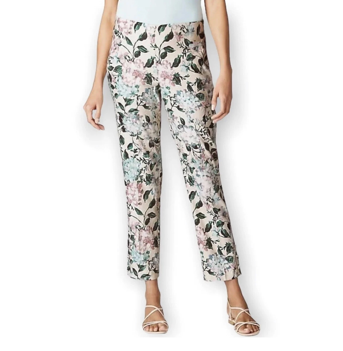J.Jill Tall Stretch Linen Button Hem Ankle Pants Floral Print Size