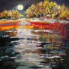 ORIGINAL Moon Landscape  Painting John Williams art JMW Expressionism Acrylic