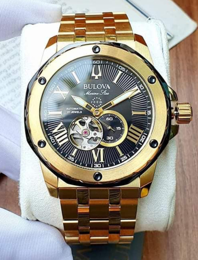 Bulova Marine Star Automatic Gold Tone Black Dial Men's Watch