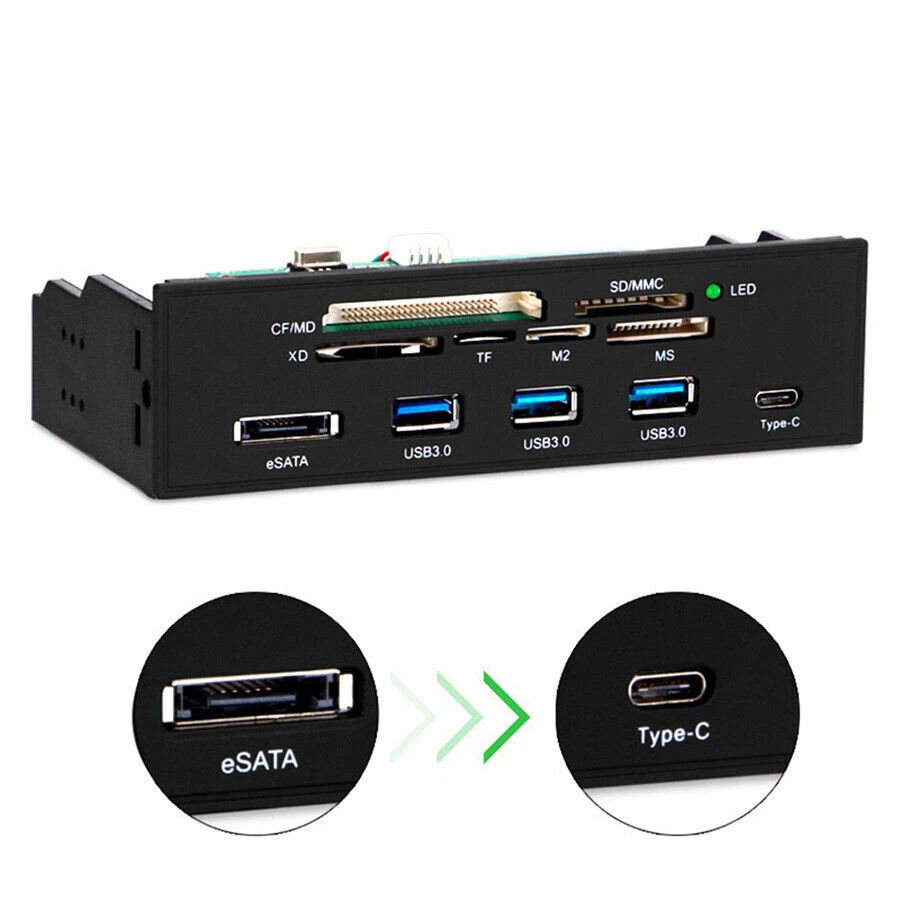 5.25" PC Computer Front Panel USB 3.0 Hub USB 3.1 Type-C eSATA Port Card Reader - Image 3 of 4