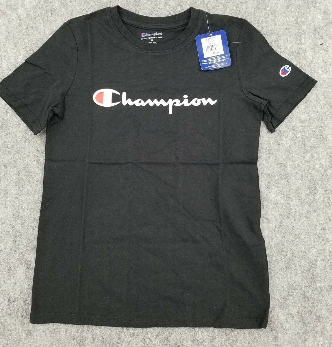 Champion T-Shirt Youth XLarge Black Crew Neck Short Sleeve Script Logo |  eBay