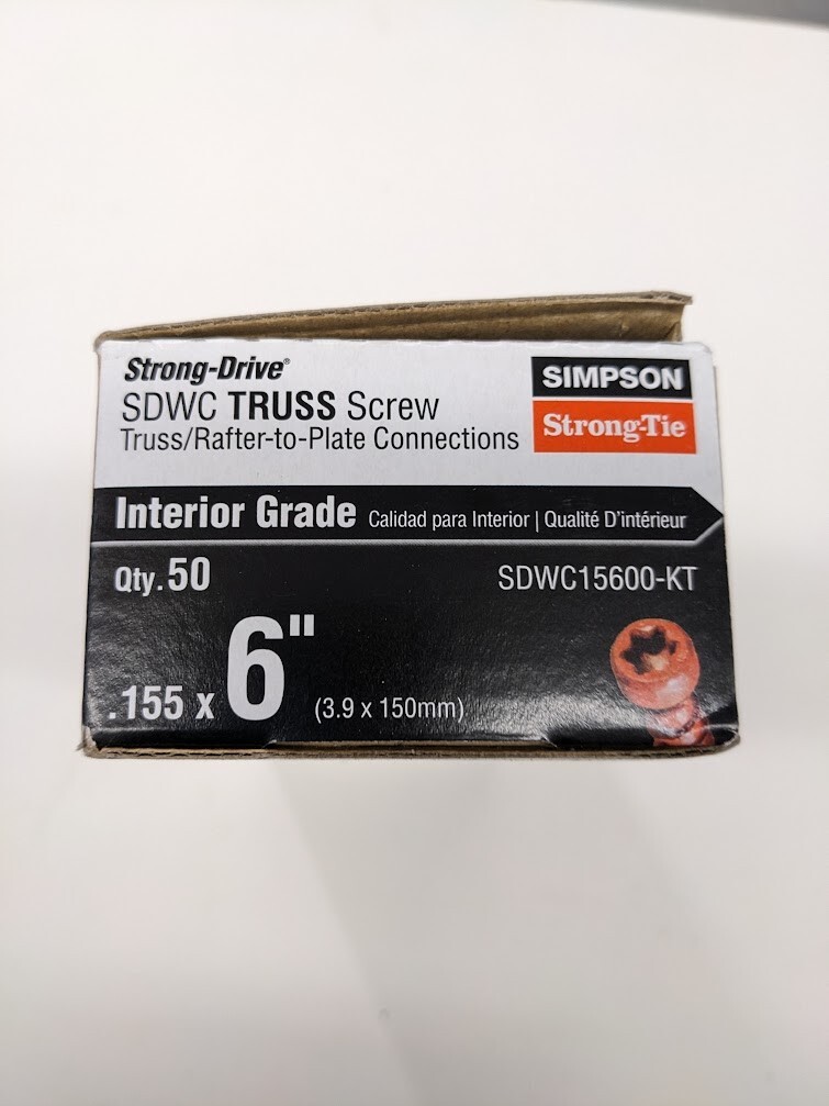 Thirty (30) Simpson Strong Drive SDWC Truss Screws .155 x 6 Inch