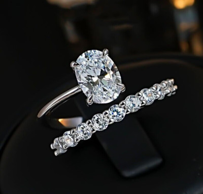 2ct Luxury Oval Lab Grown White Diamond Ring 18K Gold Vermeil, Unique Design