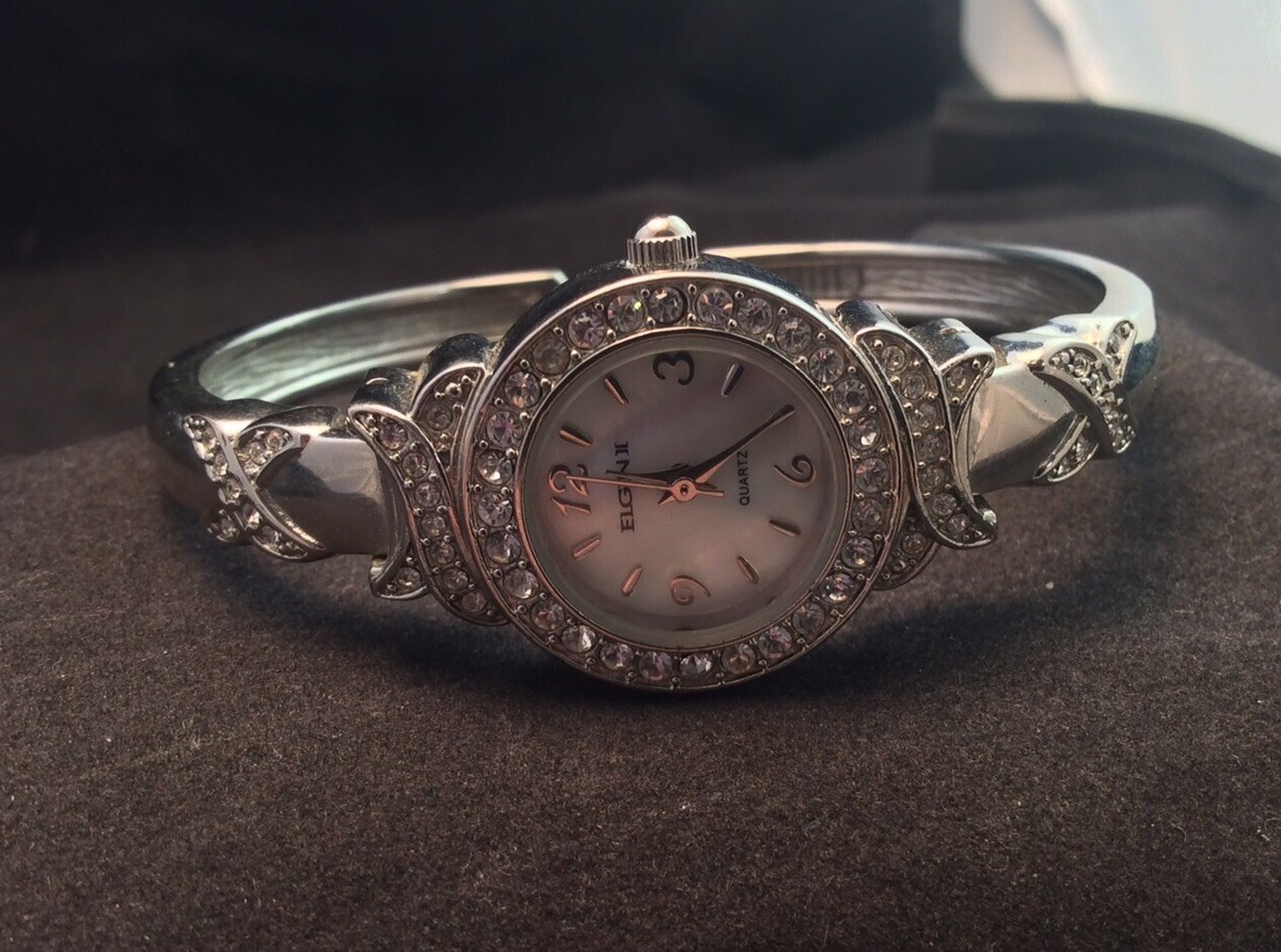 Elgin Ladies Heirloom Quartz Watch Silver Mesh Band Crystal 18mm Rhinestone Dial Vintage Lady Elgin Platinum & 1ctw Diamond Art Deco Ladies  main image 4