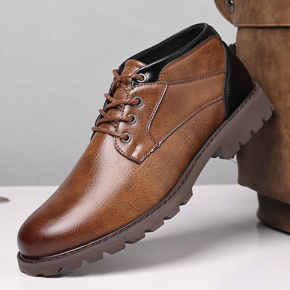 Mens Boots Motorcycle Casual Boots Lace-up Ankle Dress Boots-Brown Men main image 2