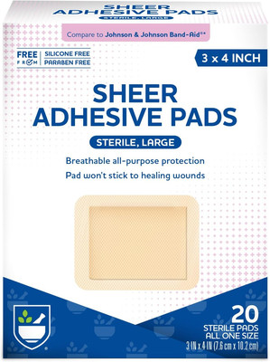 Sheer Adhesive Bandages with Sterile Non Stick Pad, 3'' X 4'' - 20 Count | Wound C