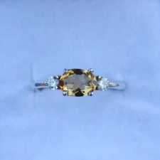 6ct Oval Simulated Yellow Citrine/CZ Engagement Band Ring 14k White Gold Plated