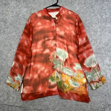 Citron Santa Monica Tunic Top Kimono Shirt  Button Up Floral Silk Womens M