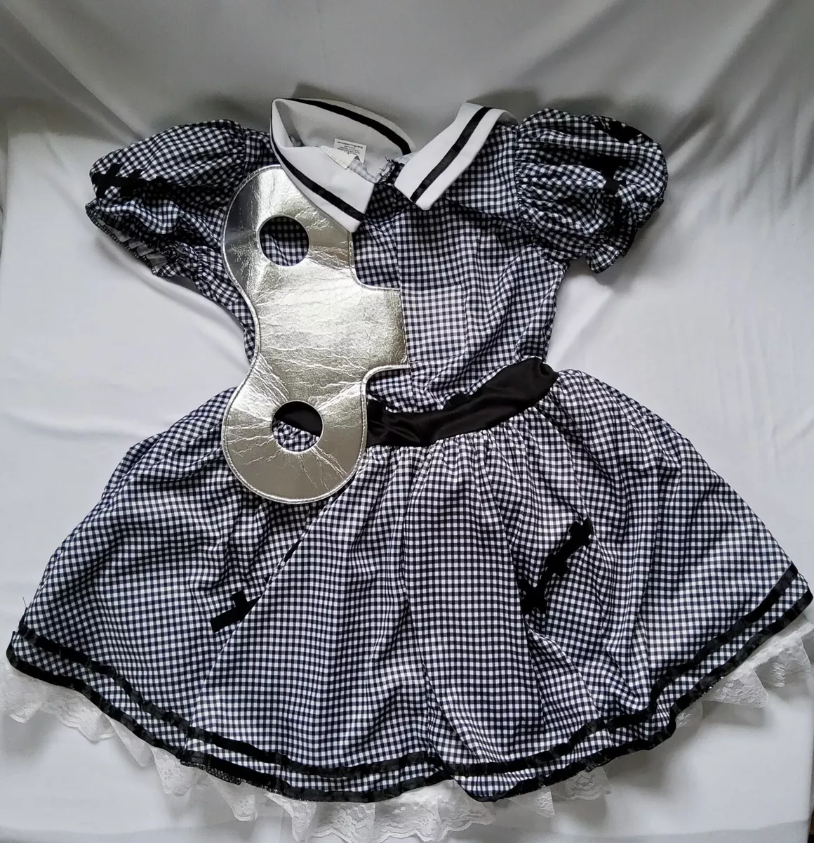Black Checkered Wind Up Doll Dress Cosplay Costume Child Lg 10 12