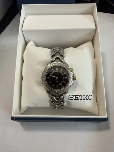Seiko Vintage Kinetic Watch Womens  5M42-0B09 Sports 100 Two-Tone Wristwatch