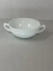 Anchor Hocking Vitrock Flower Rim Handled Cream Soup Bowl Depression Milk Glass