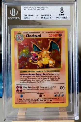BGS 8 Shadowless Charizard – Base Set Rare Holo – Graded, Excellent Sub Grades