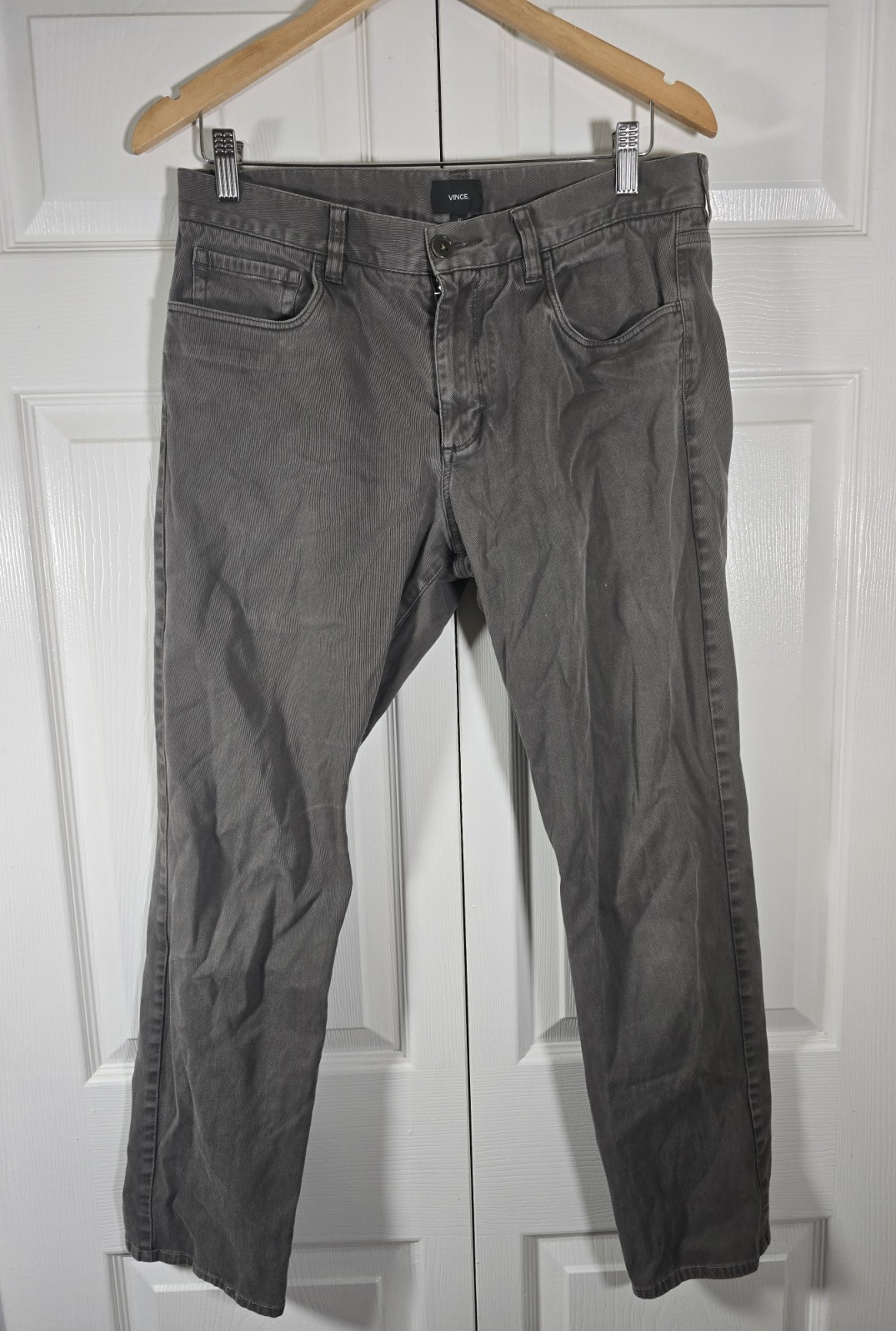 VINCE Pants Mens 32/29  Grey Flat Front Chino Cotton spandex