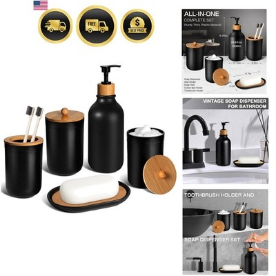 Bathroom Accessories Set Black 5 Pcs Matte Boho Modern Farmhouse Plastic