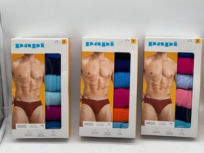 NEW 6 PACK MENS PAPI LOW RISE BRIEFS SOFT TOUCH TAG-FREE 4 WAY STRETCH  LARGE