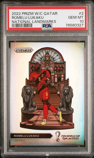 Panini Prizm WC Qatar National Landmarks Romelu Lukaku Belgium #2 PSA 10 (POP 3)