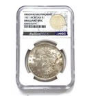 NGC 1921 Morgan Silver Dollar BRILLIANT UNC w/ Original Bag Fragment