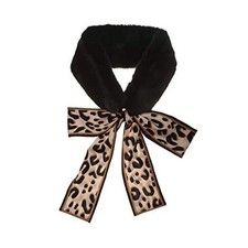 Leopard Ribbons Faux Fur Winter Wrap Collar 160x9cm/62.99x3.54" L W Black