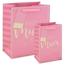 Mothers Day Gift Bag "Best Mum Ever" Pink with Gold Foil - Choose Size