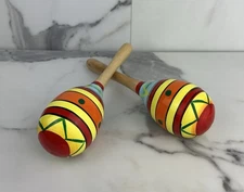 Wooden Maracas Shaker Musical Percussion Instrument 7.5” Fiesta Rattles Set Of 2